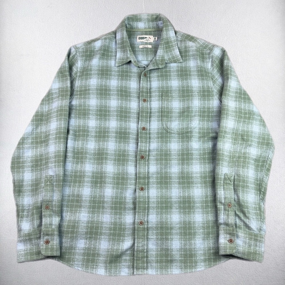 Wellen Button Down Shirt Mens XL Green Tartan Plaid Classic Fit Recycled Flannel